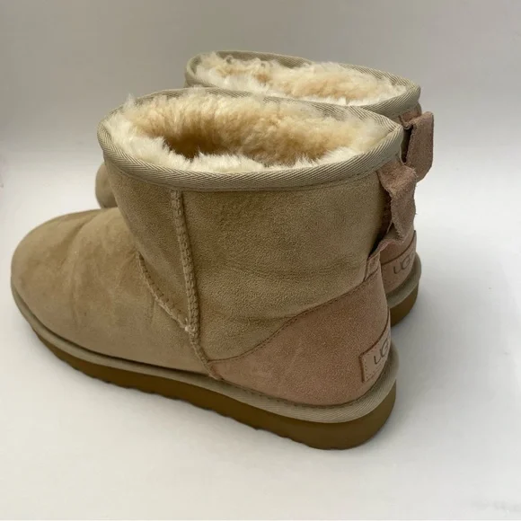 Ugg Classic Mini Sheepskin Two Toned Low Boot Women's Size 11 Pink And Tan Combo - Picture 2 of 9